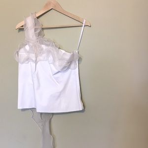 Ruffled White Sleeveless Tank